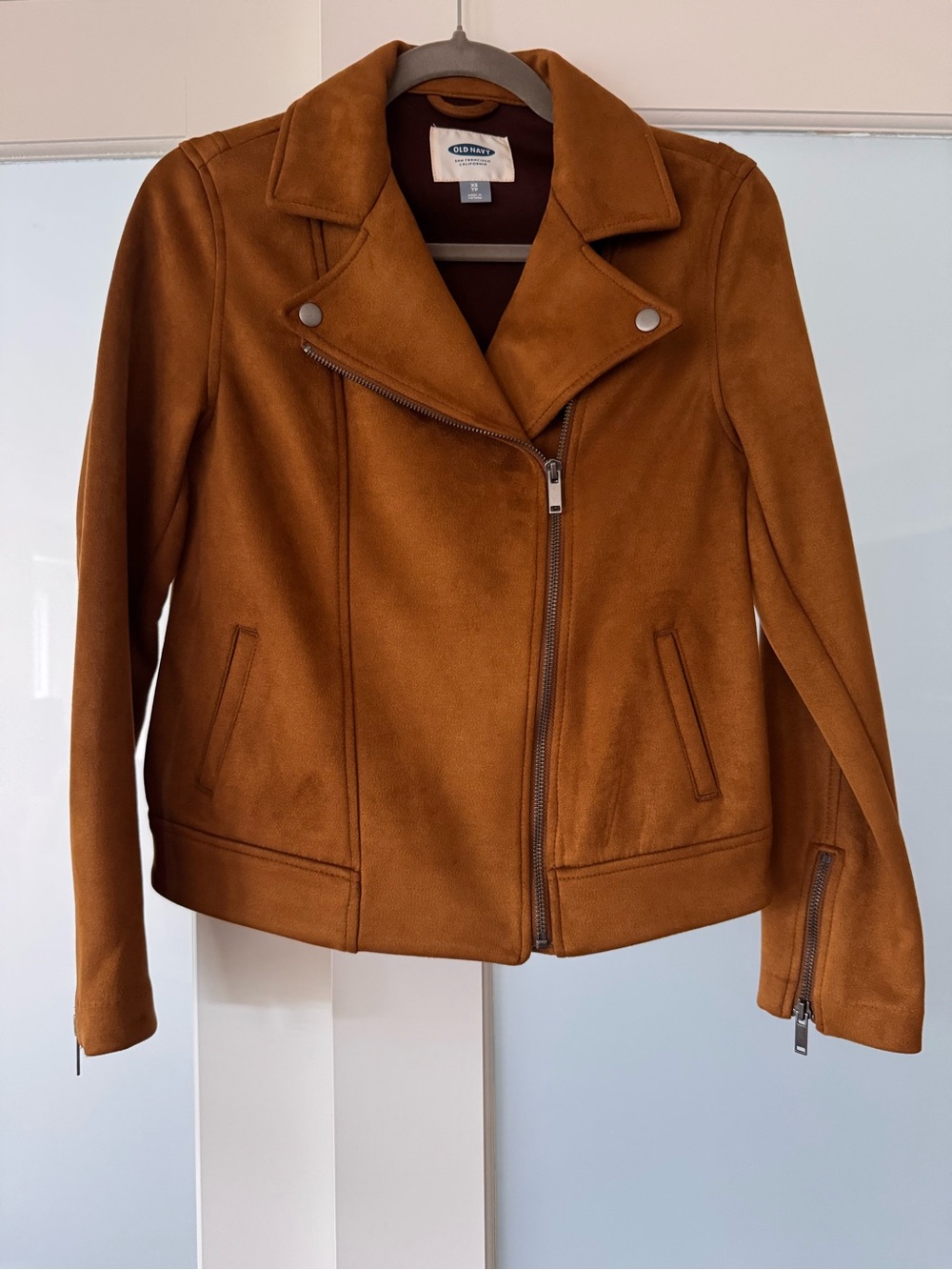 Old Navy Women's Faux Suede Moto Jacket in Cognac